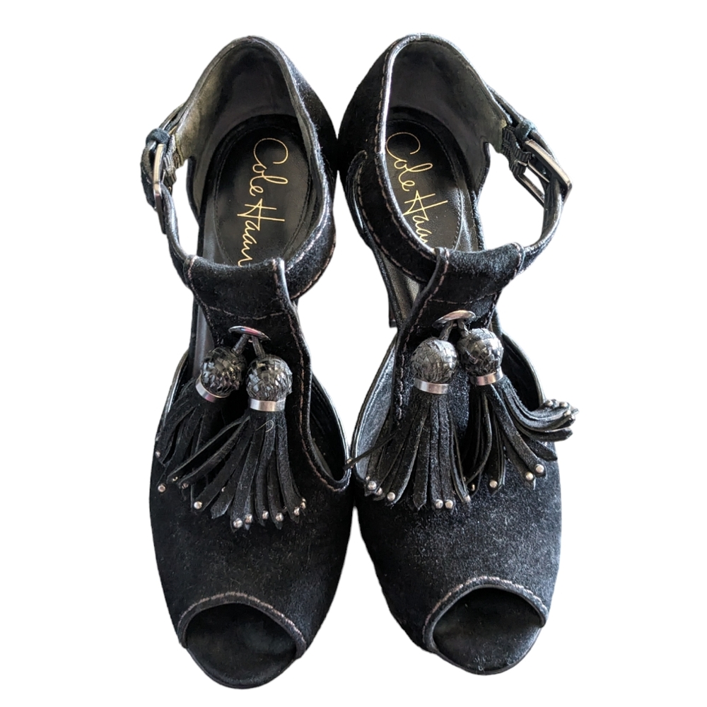 Cole Haan T-Strap Tasseled Platform Heels